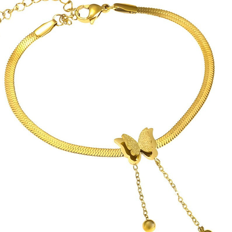Wholesale Frosted Butterfly Tassel Titanium Steel Bracelet