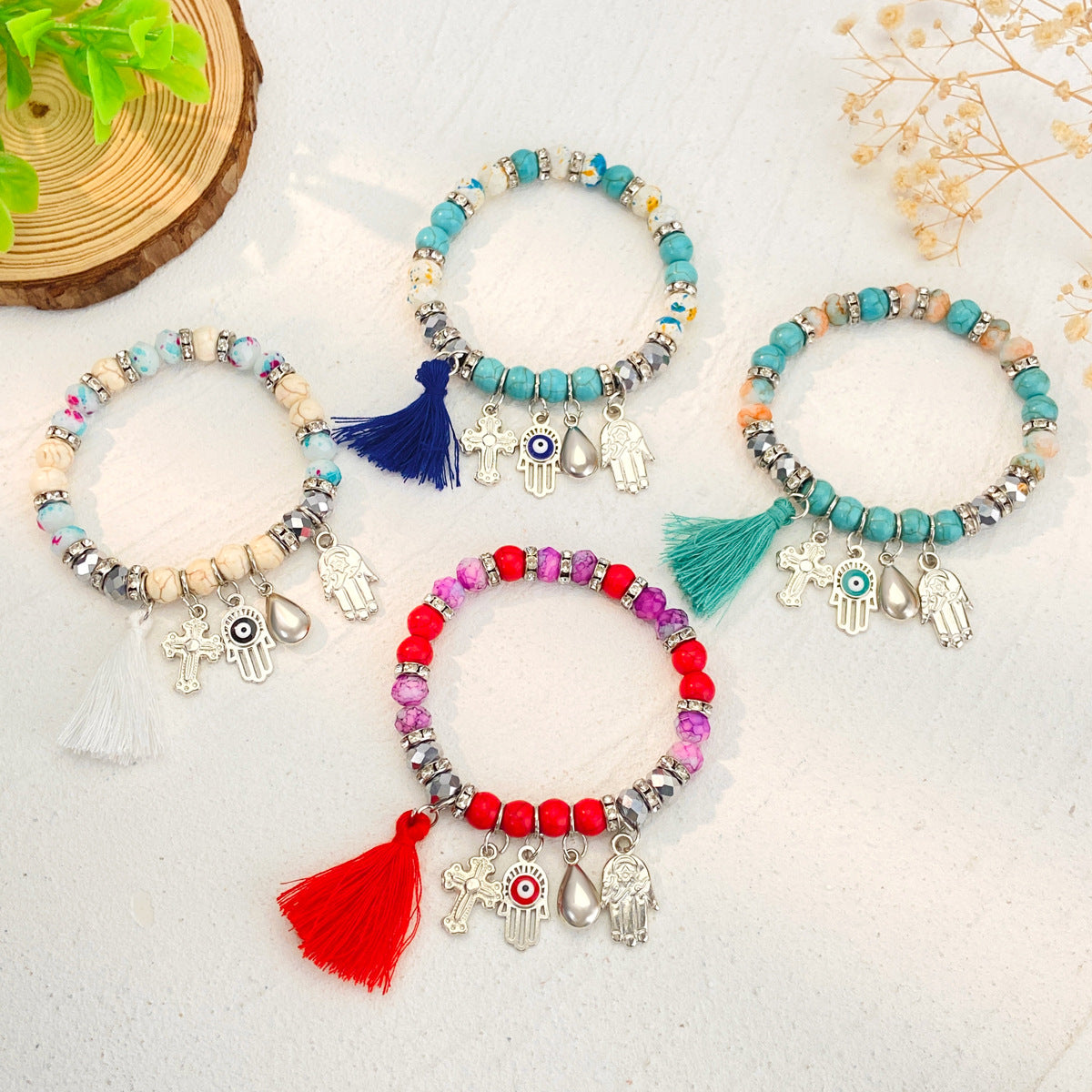 Wholesale Alloy and natural stone Bohemian tassel bracelet