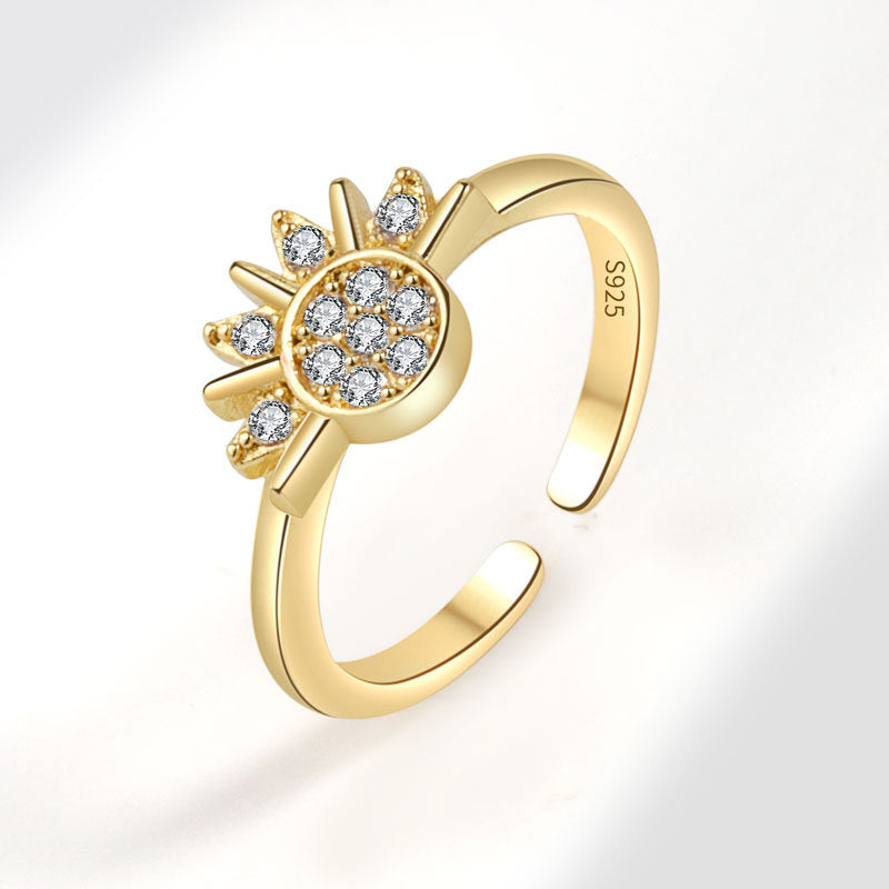 Wholesale  sun and moon  stacked women's Diamond Sun and Moon open S925 sterling silver ring