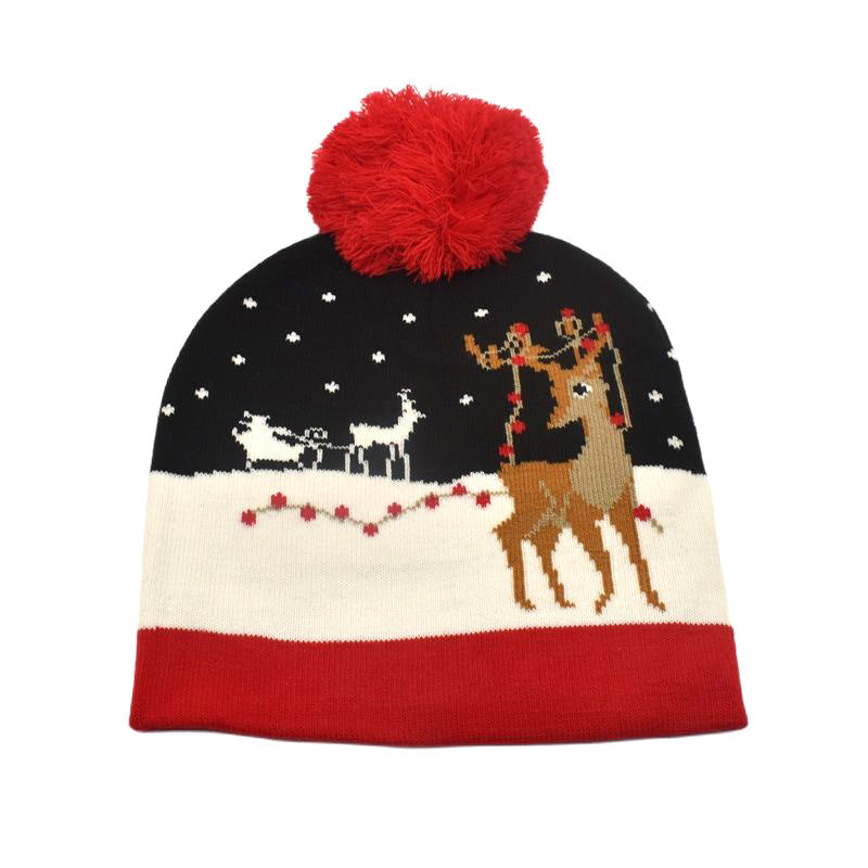 Wholesale Winter warm hat with fur ball Christmas elk knitted beanie