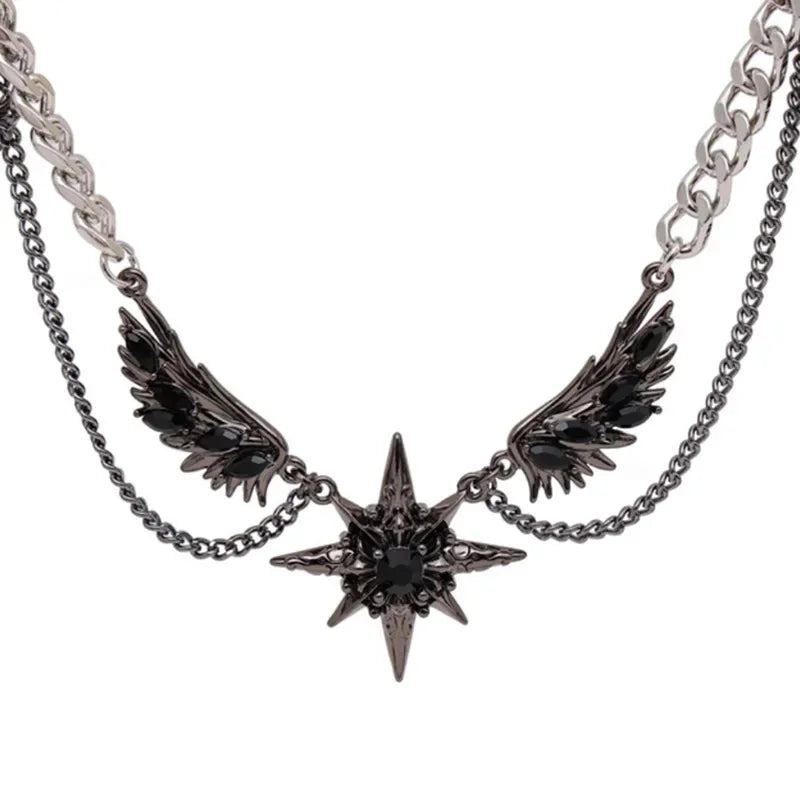 Wholesale Titanium Steel Black Star-Studded Necklace