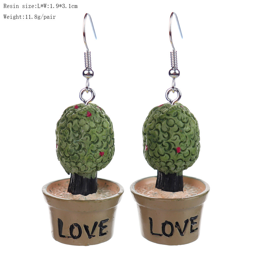Wholesale 3D Small Potted Cactus Earrings
