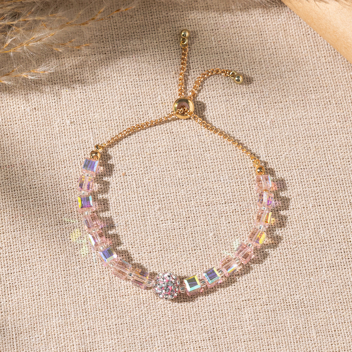 Wholesale Colorful transparent sugar cube glass bracelet