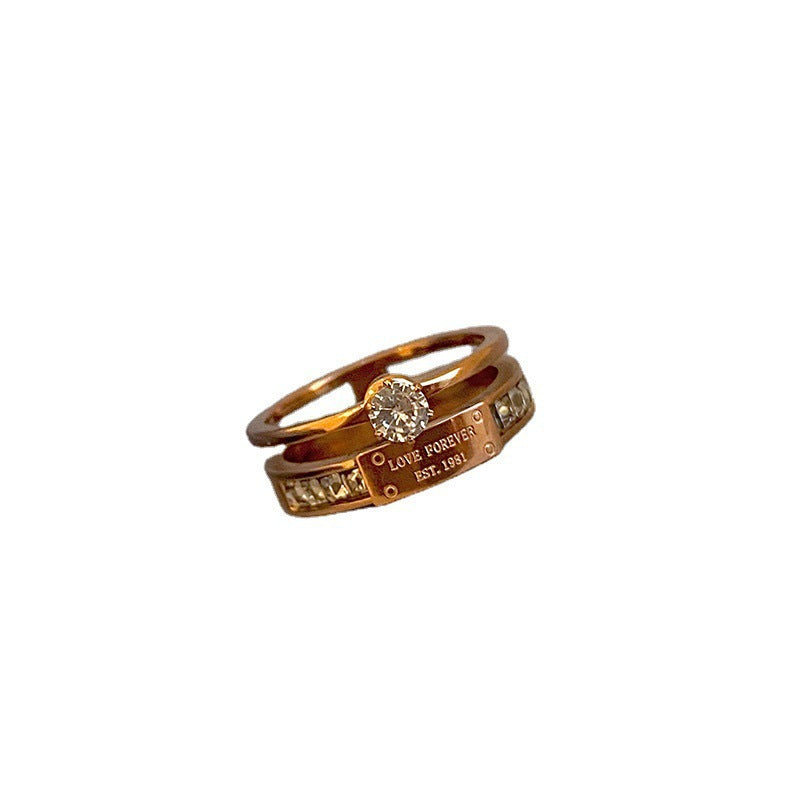 Wholesale Titanium Steel Double Layer Ring with Geometric Design,  Women' s Fashion Jewelry Accessory