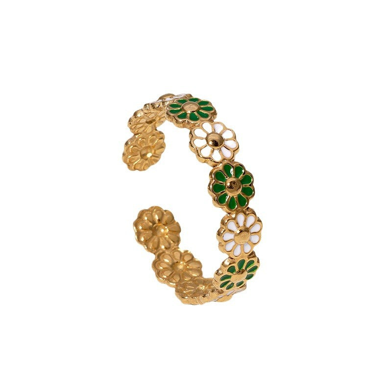 Wholesale French Flower Stainless Steel Ring Open Adjustable Fashion Jewelry Accessory Gift