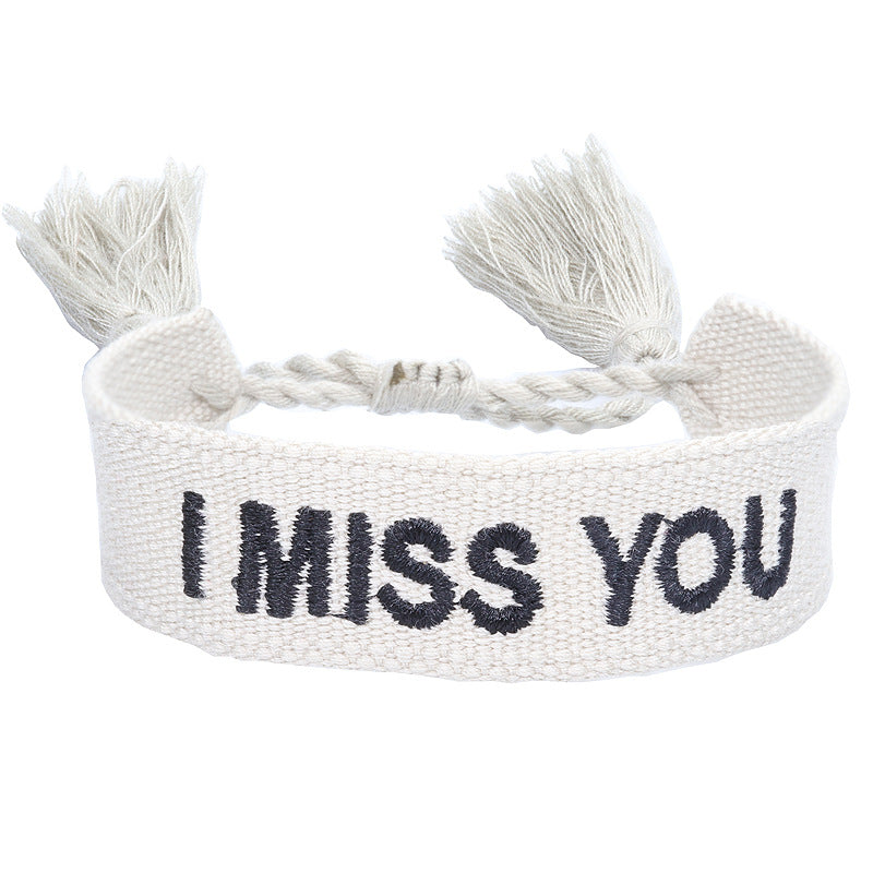 Wholesale Braided letter embroidered tassel bracelet