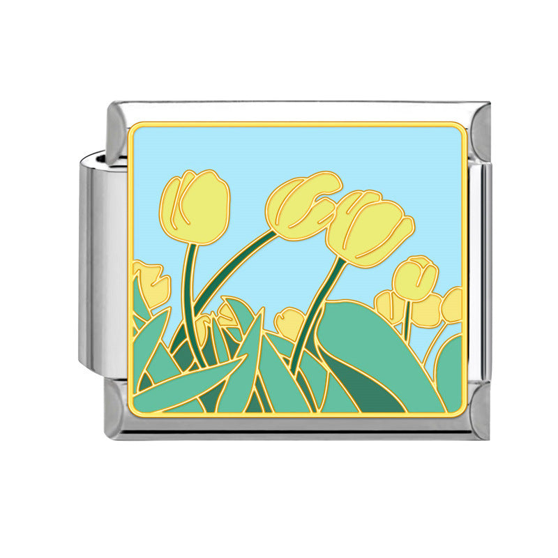 Wholesale Italian Modular Bracelet 9mm DIY Splicing Removable Stainless Steel Flower Combinable Bracelet