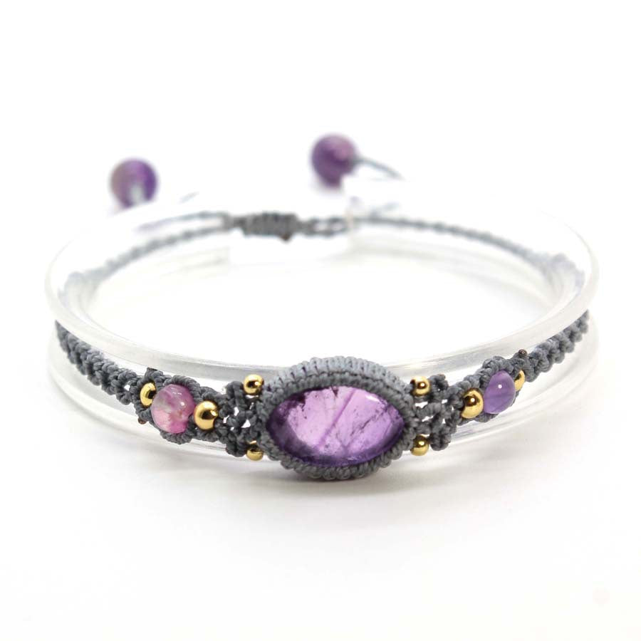 Wholesale Stylish Amethyst Oval Braided Stretch Bracelet For Women Adjustable Everyday Jewelry Accessory Ideal For Boutique Resale