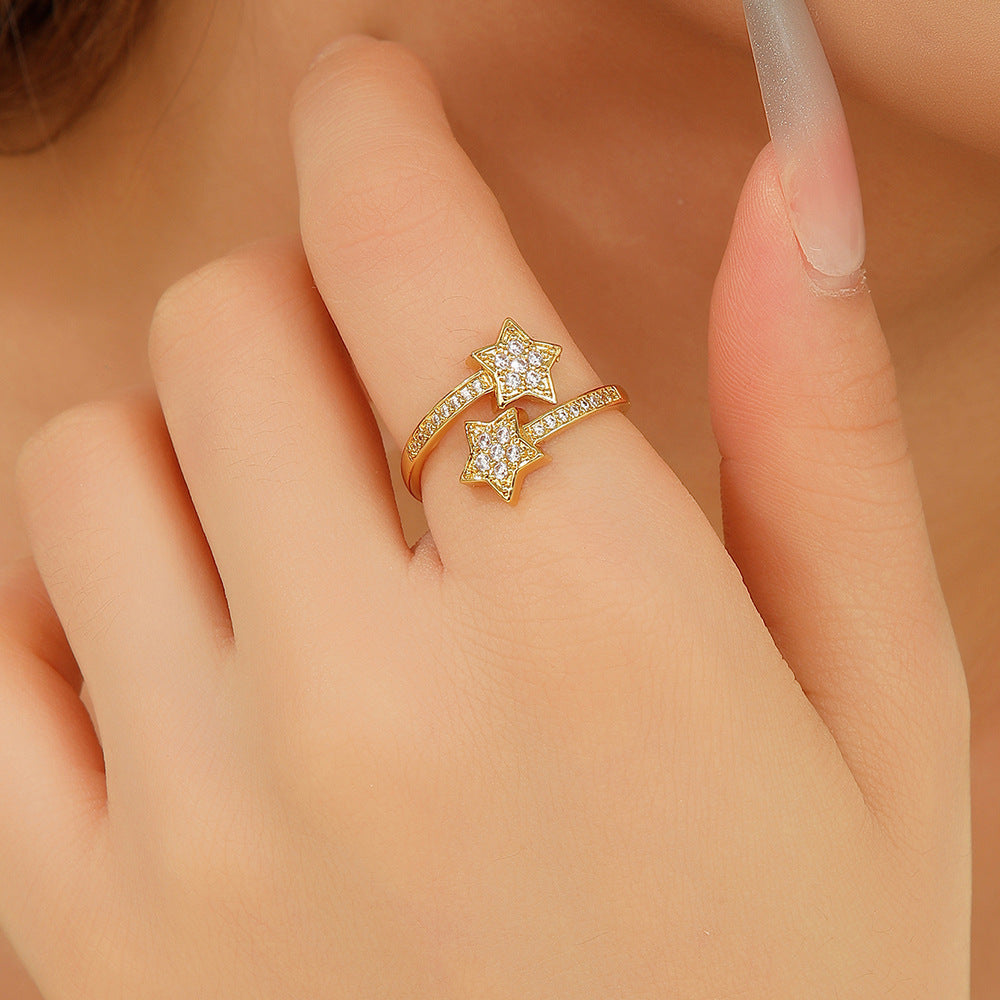 Wholesale Zircon Star Ring Gold Daily Commute Fashion Jewelry Boutique Gift