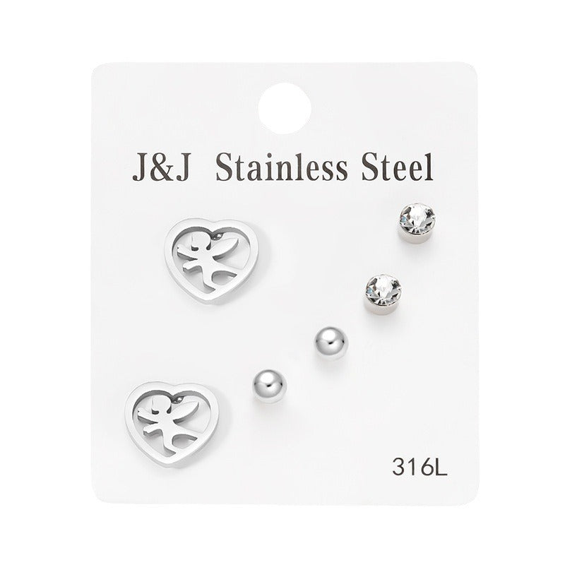 Wholesale 3 pairs of Love Diamond combination card stud earrings suit