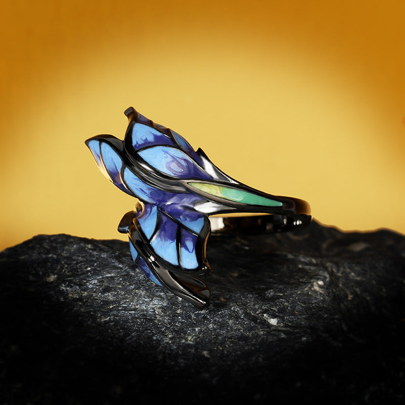 Wholesale cloisonne craft butterfly flower diamond ring