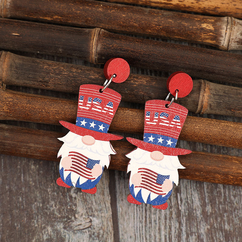 Wholesale American Independence Day cartoon five-pointed star retro wooden earrings