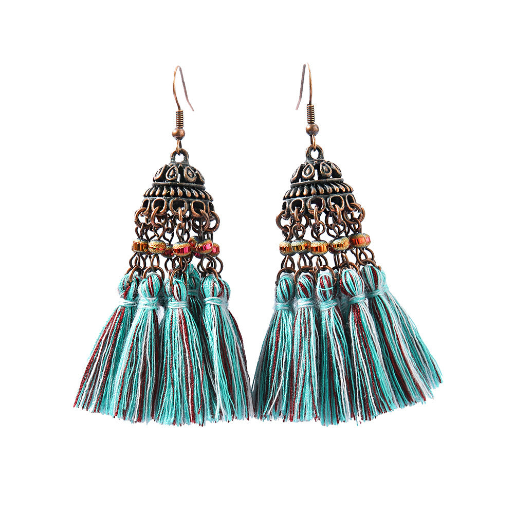 Wholesale Handmade Woven Tassel Earrings Bohemian Style Zinc Alloy Summer Beach Holiday Fashion Accessory