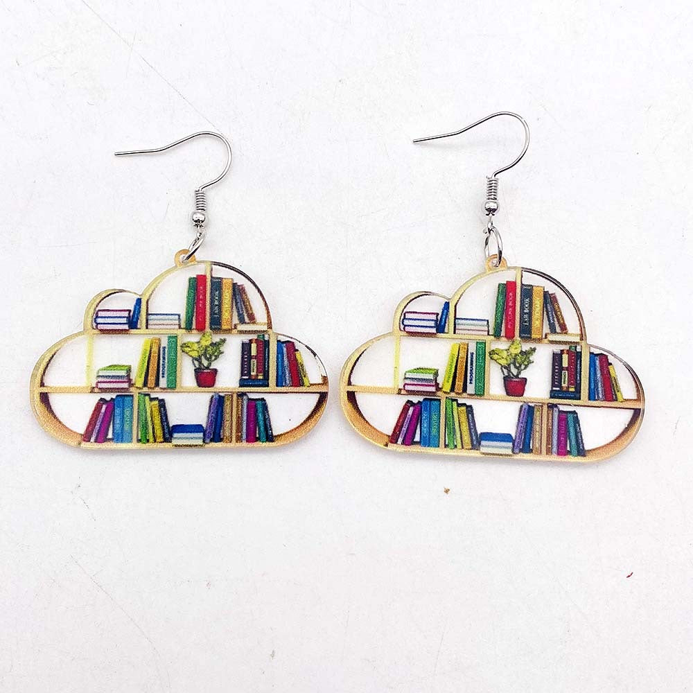 Wholesale Teacher' s Day Leopard Print Pencil Ruler Acrylic Earrings