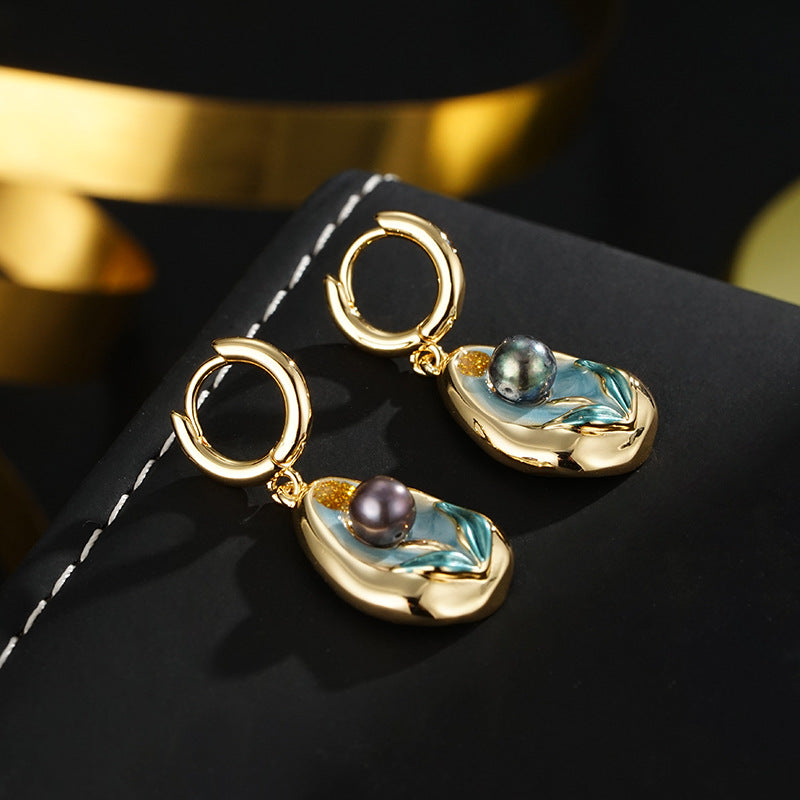 Wholesale  Oil Painting Enamel Flower Earrings