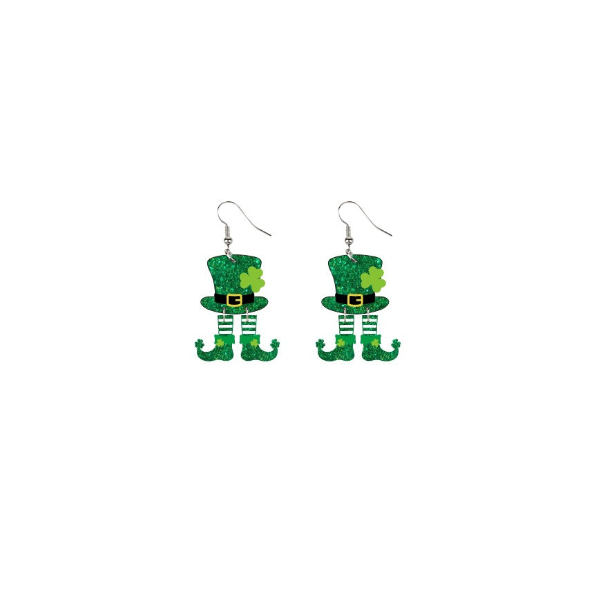 Wholesale Irish St. Patrick's Day Acrylic Green Shamrock Earrings ACC-ES-XueP045