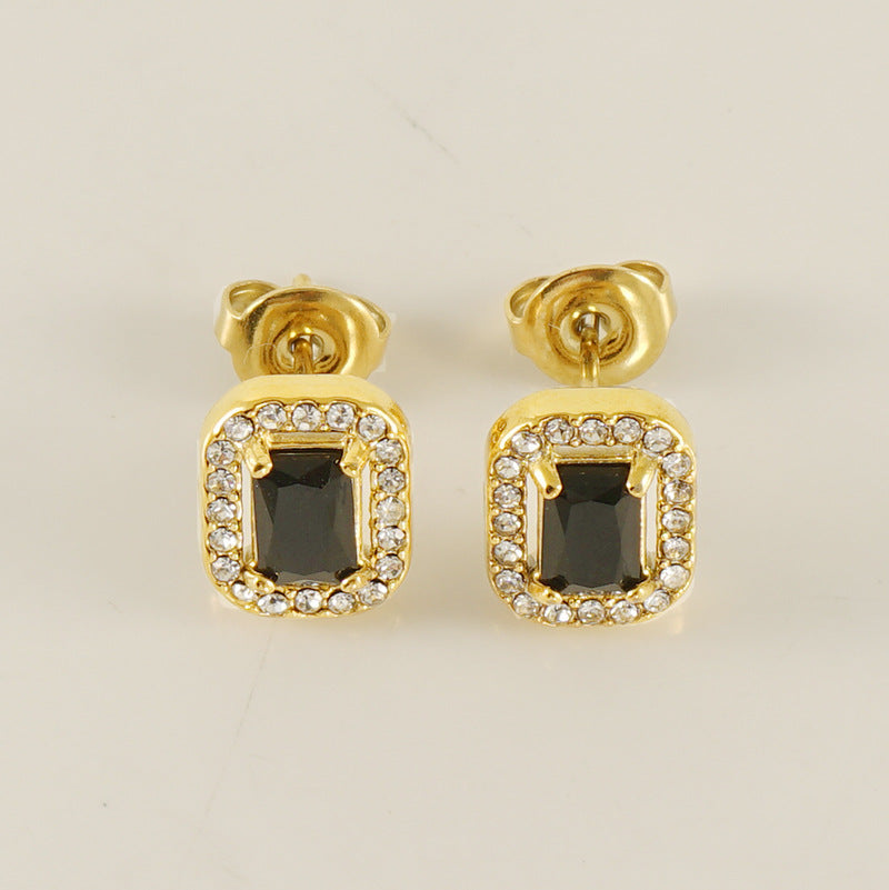 Wholesale square zircon earrings  titanium steel diamond earrings