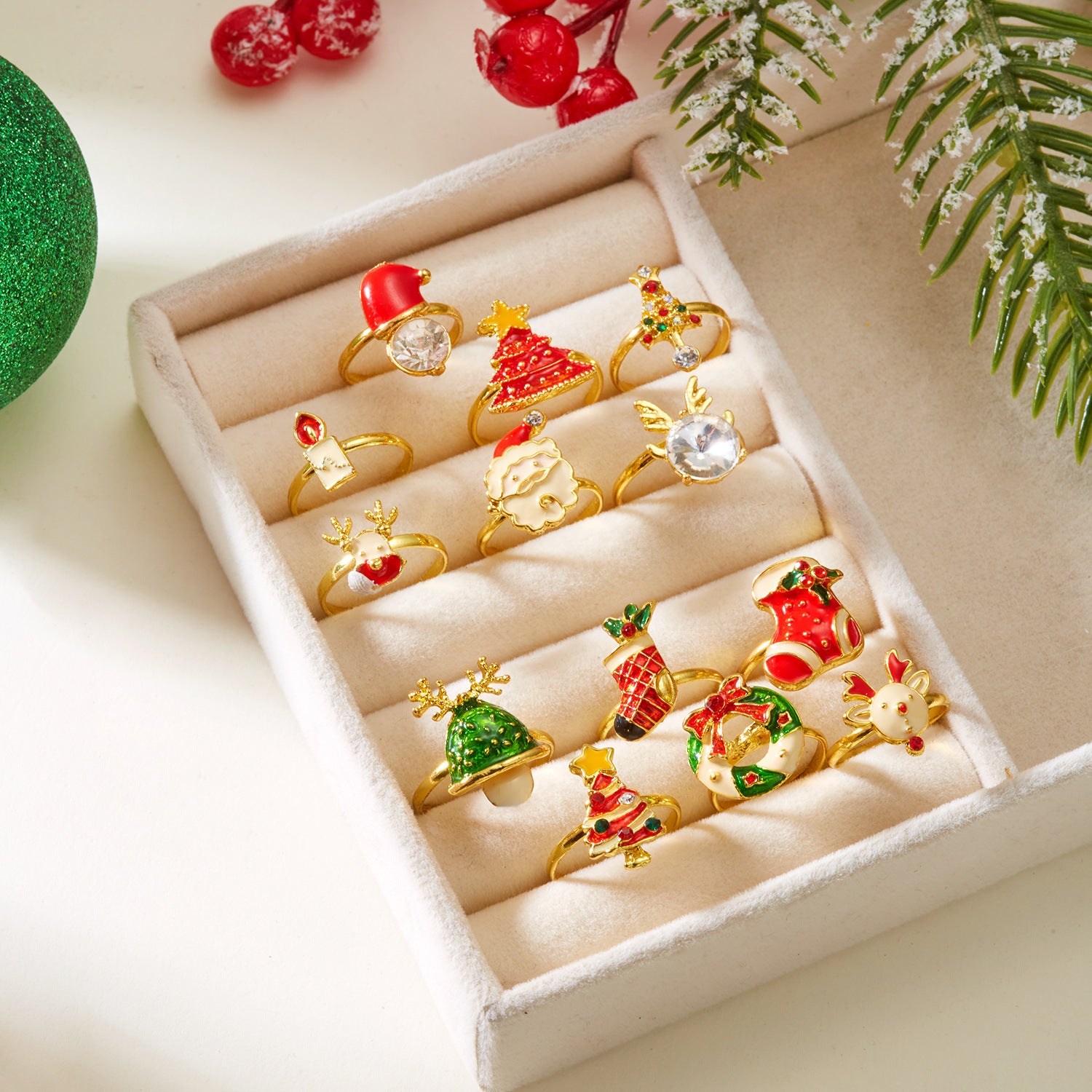 Wholesale Christmas tree  creative rhinestone painting oil ring