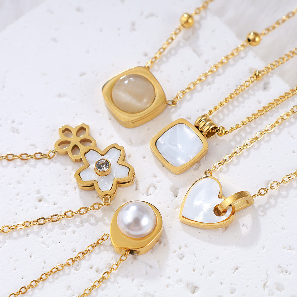 Wholesale Gold-Plated Stainless Steel Heart Pendant Necklace – Geometric Shell Design Fashion Jewelry