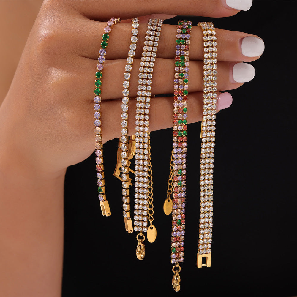 Wholesale Fashion Tennis Bracelet Titanium Steel Gold Plated Colorful Zircon Boutique Resale Jewelry