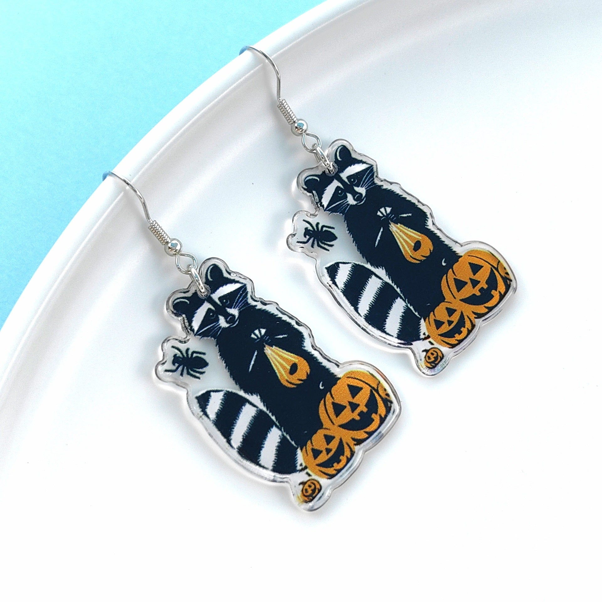 Wholesale Halloween Pumpkin Raccoon Double Sided Printed Acrylic Earrings ACC-ES-XiZhao020