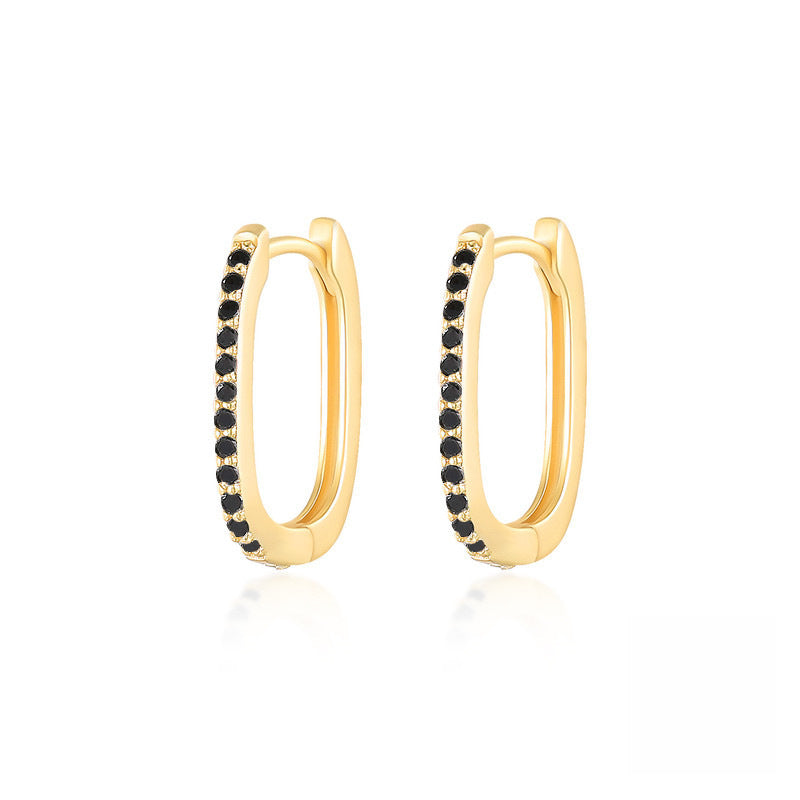 Wholesale S925 sterling silver oval ear buckle earrings creative Diamond-embedded  earrings