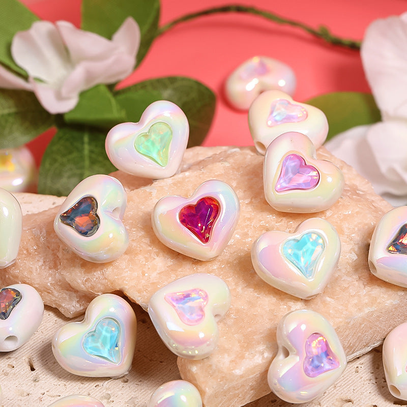 Wholesale 50pcs DIY Accessories Colorful Mocha Rhinestone Inlaid Love Acrylic Beads ACC-BDS-BLG067