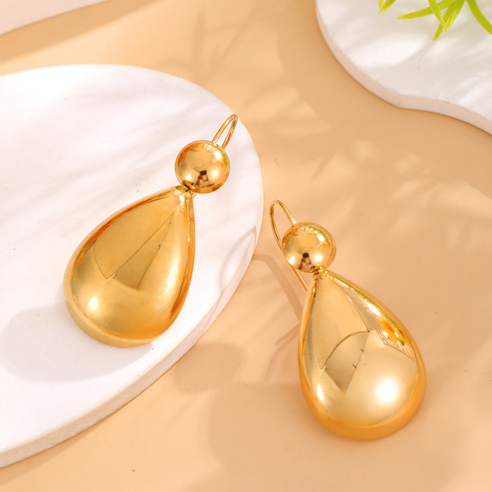 Wholesale Retro Light Luxury Water Drop Stainless Steel Earrings