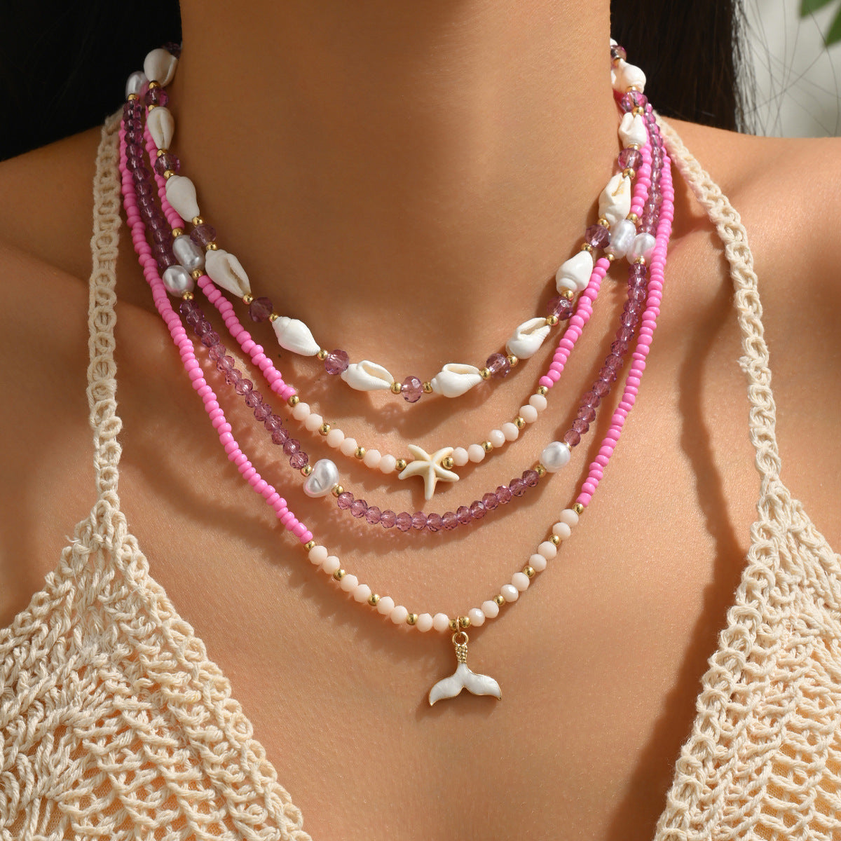 Wholesale Retro Ethnic Style Summer Seaside Shell Fish Tail Necklace