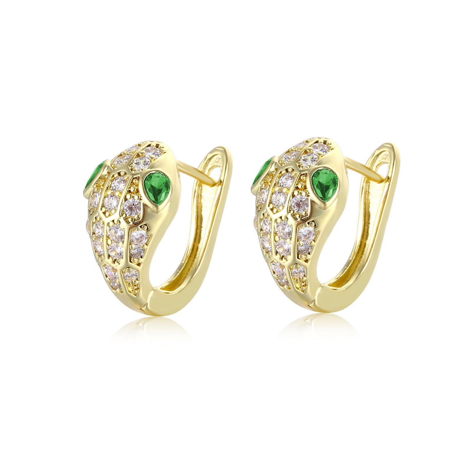 Wholesale exaggerated micro-inlaid zircon metal texture snake earrings