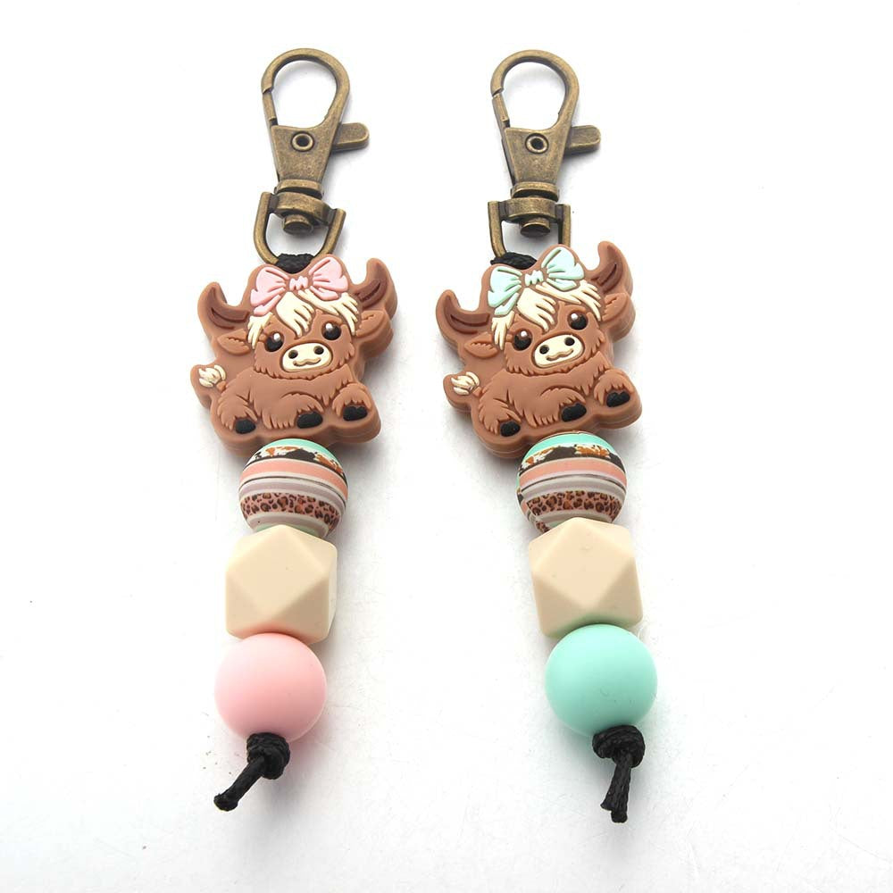 Wholesale Cartoon Cow Silicone Beaded Keychain Cute Keychain ACC-KC-JinAn009
