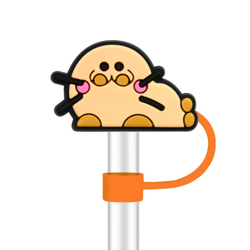 Wholesale Random 100pcs Cute Cartoon Doll 10mm PVC Soft Straw Tube Cap