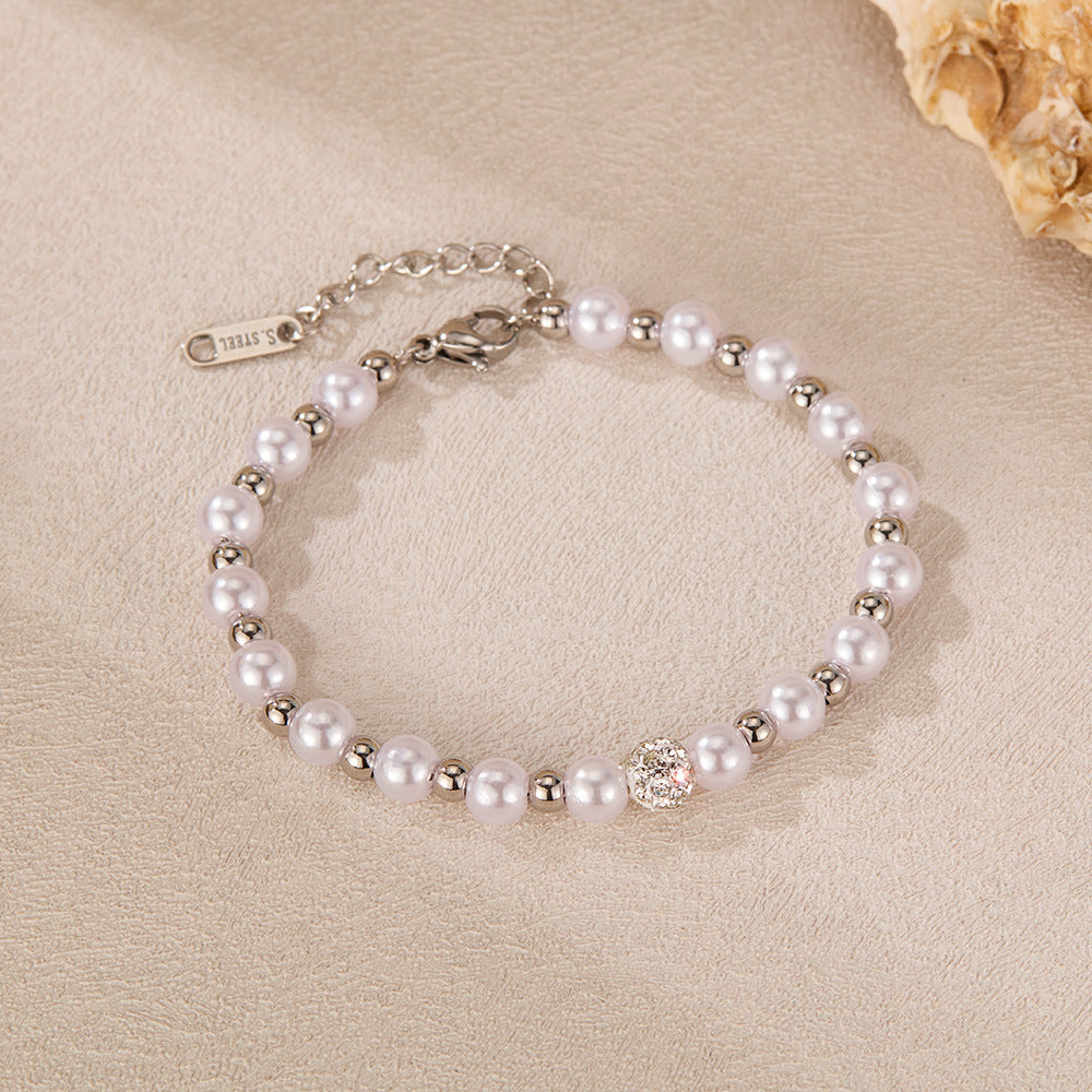 Wholesale  pearl bracelet titanium steel inlaid zircon bracelet