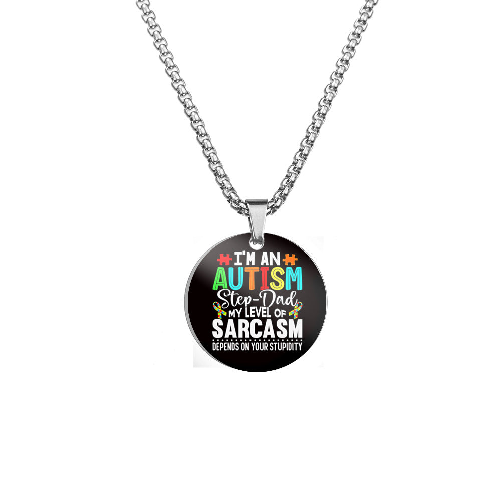Wholesale Autism DAD Color Printed Pendant Stainless Steel Necklace Father's Day ACC-NE-HuanYu003