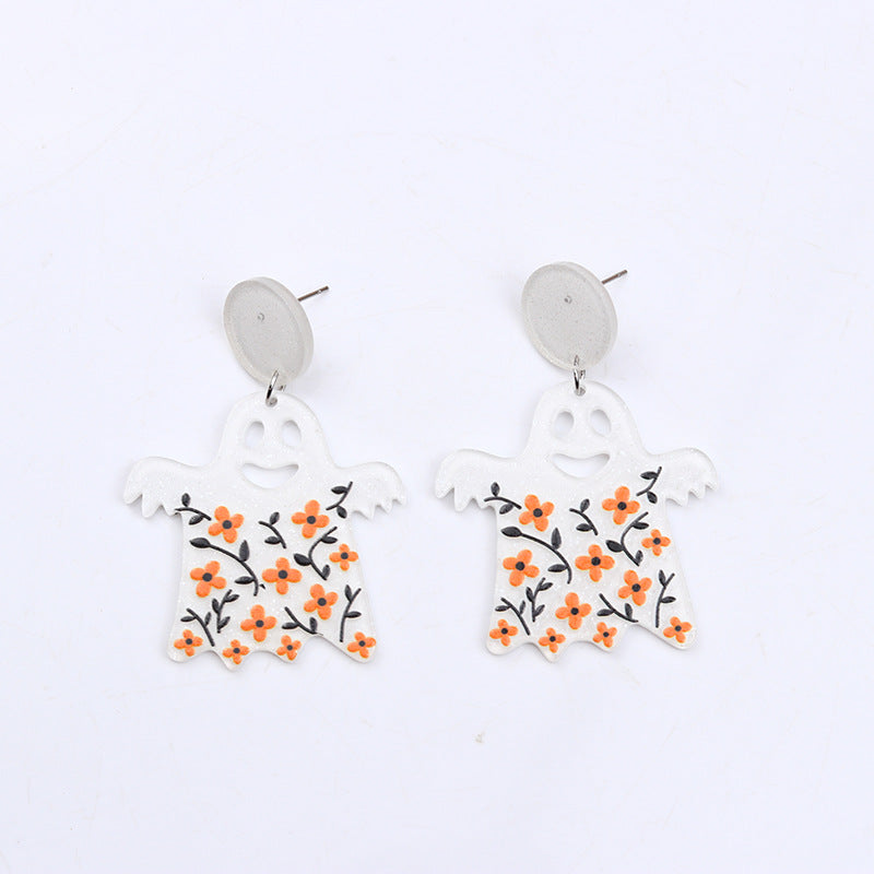 Wholesale  Halloween Earrings  Personalized Acrylic Pumpkin Skull Flower Ghost Earrings