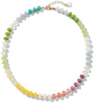 Wholesale Layered Rainbow Beaded Necklace with Natural Stone Pendant - Beach Fashion Accessory for Women