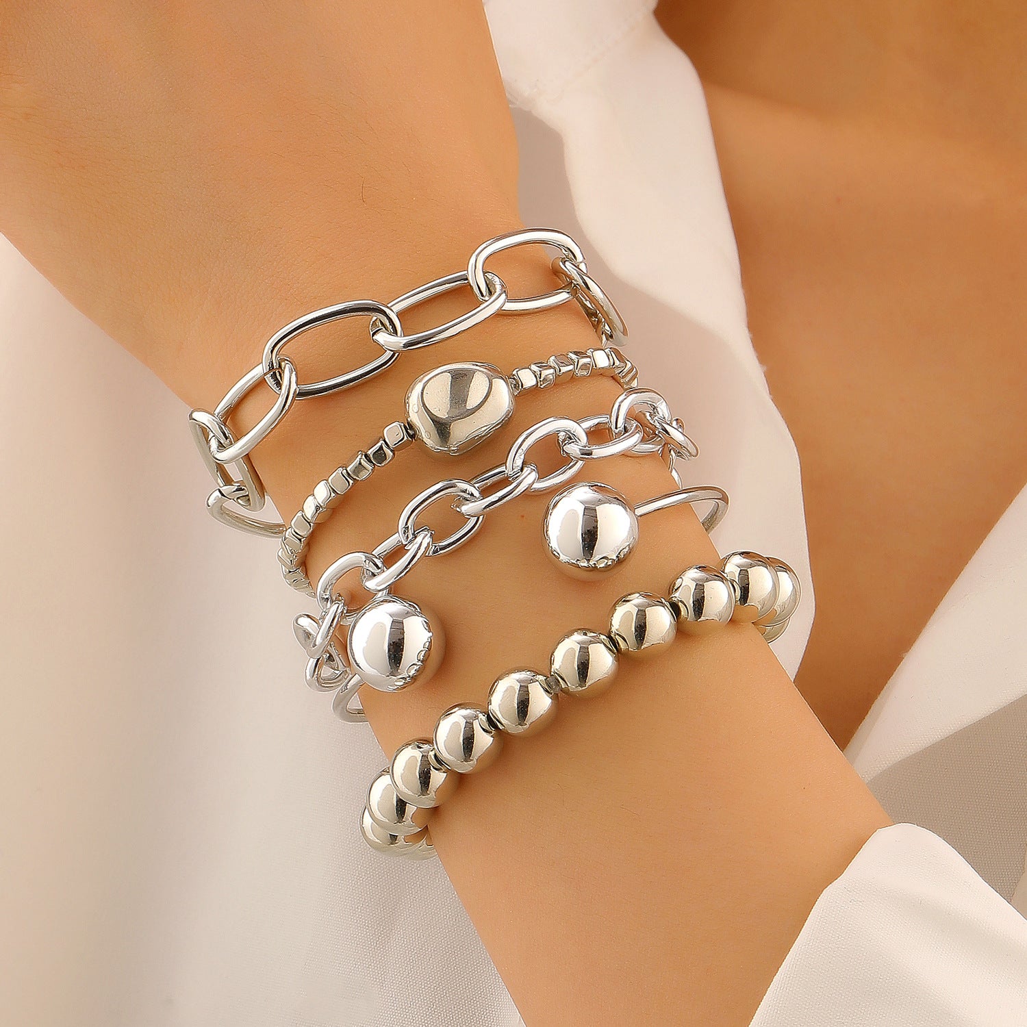 Wholesale Ethnic-Style Alloy Hand Jewelry Vintage Wide-Band Bracelet Layered Bracelet Set Gold Plated Bracelet