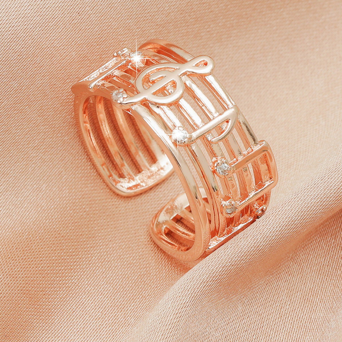Wholesale Opening Adjustable Retro Metal Copper Note Hollow Ring