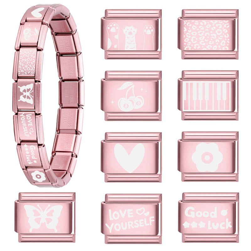 Wholesale Italian Charm Bracelet 9mm DIY Splicing Rose Pastel Stainless Steel Composable Bracelet