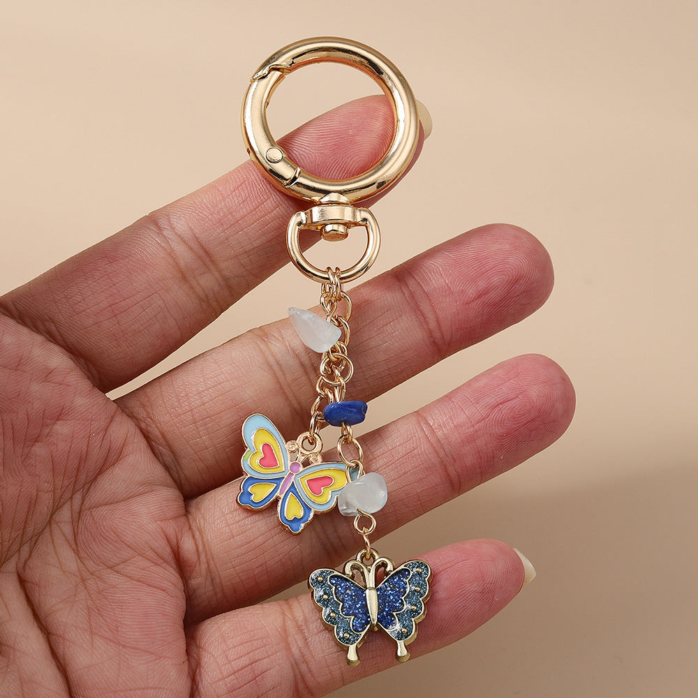 Wholesale Alloy pearl butterfly keychain heart and flower keychain
