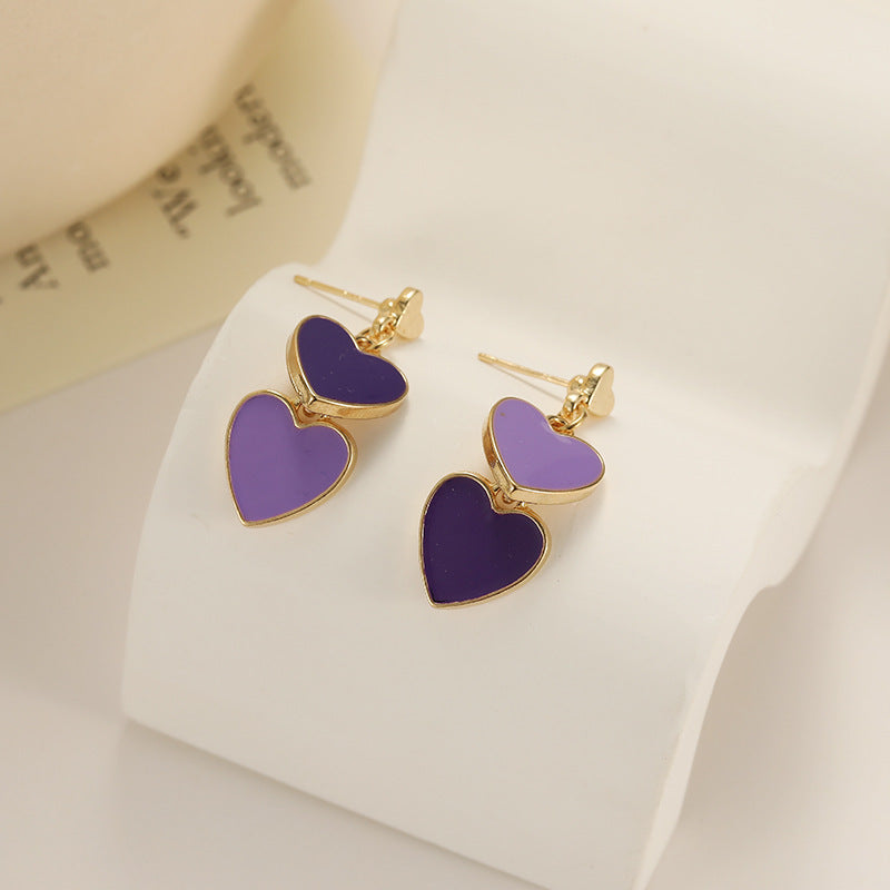 Wholesale s925 silver needle two-color love oil drop earrings