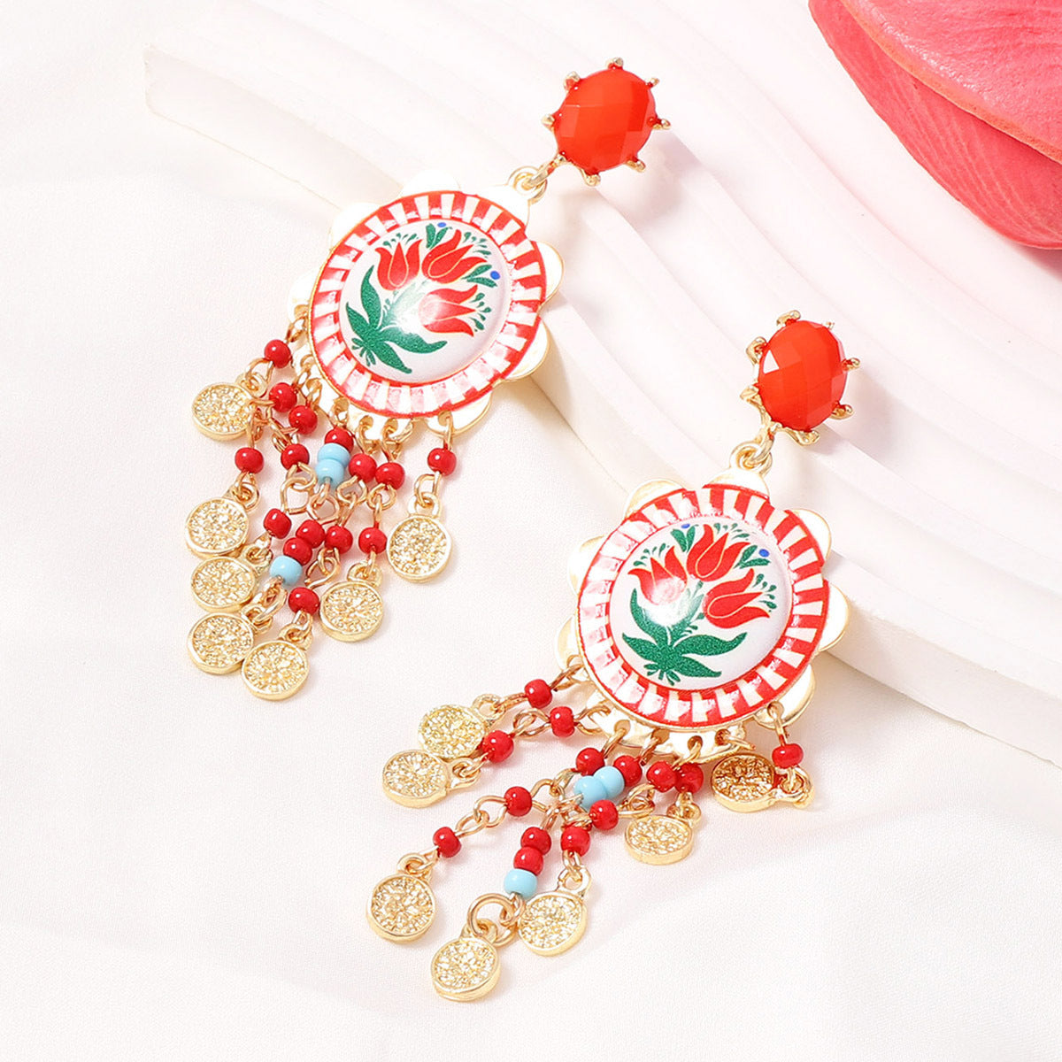 Wholesale Retro Ethnic Floral Beaded Tassel Earrings - Fashion Accessory for Women,  Gift Idea