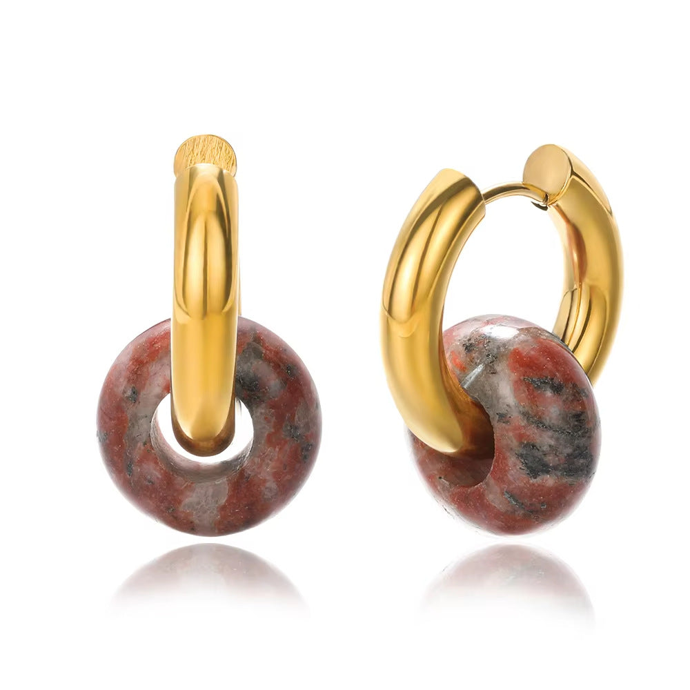 Wholesale Stainless steel earrings plated with 18K gold and natural stone