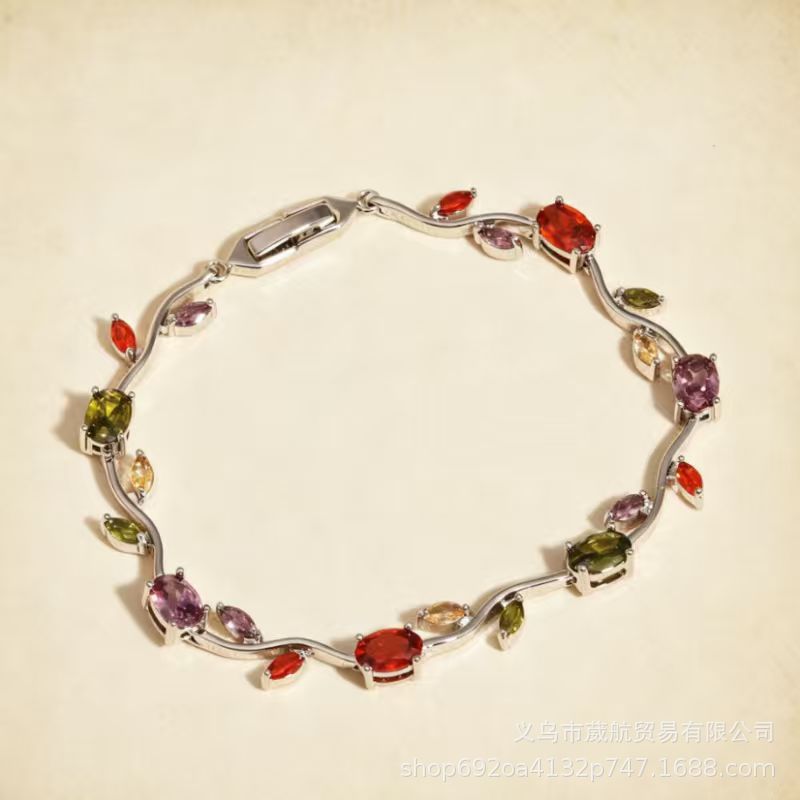 Wholesale Alloy Colorful Zircon Branches Bracelet,  Fashionable European Style Jewelry for Boutique Resale