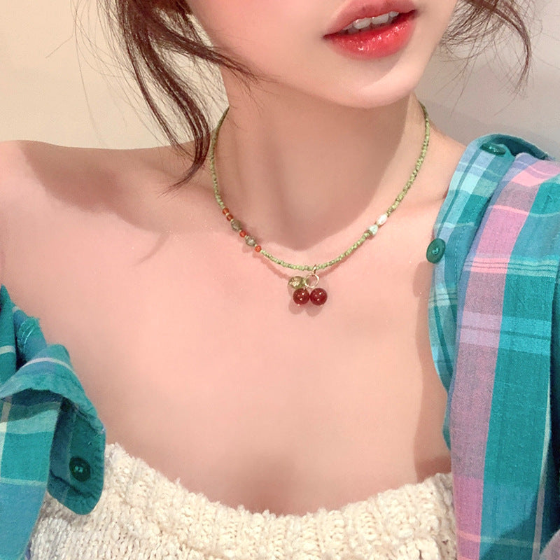 Wholesale  White and Red Cherry All-match Necklace