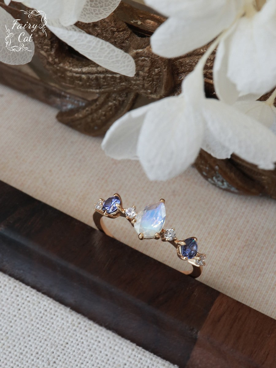 Wholesale natural Moonstone Diamond water drop light luxury ring