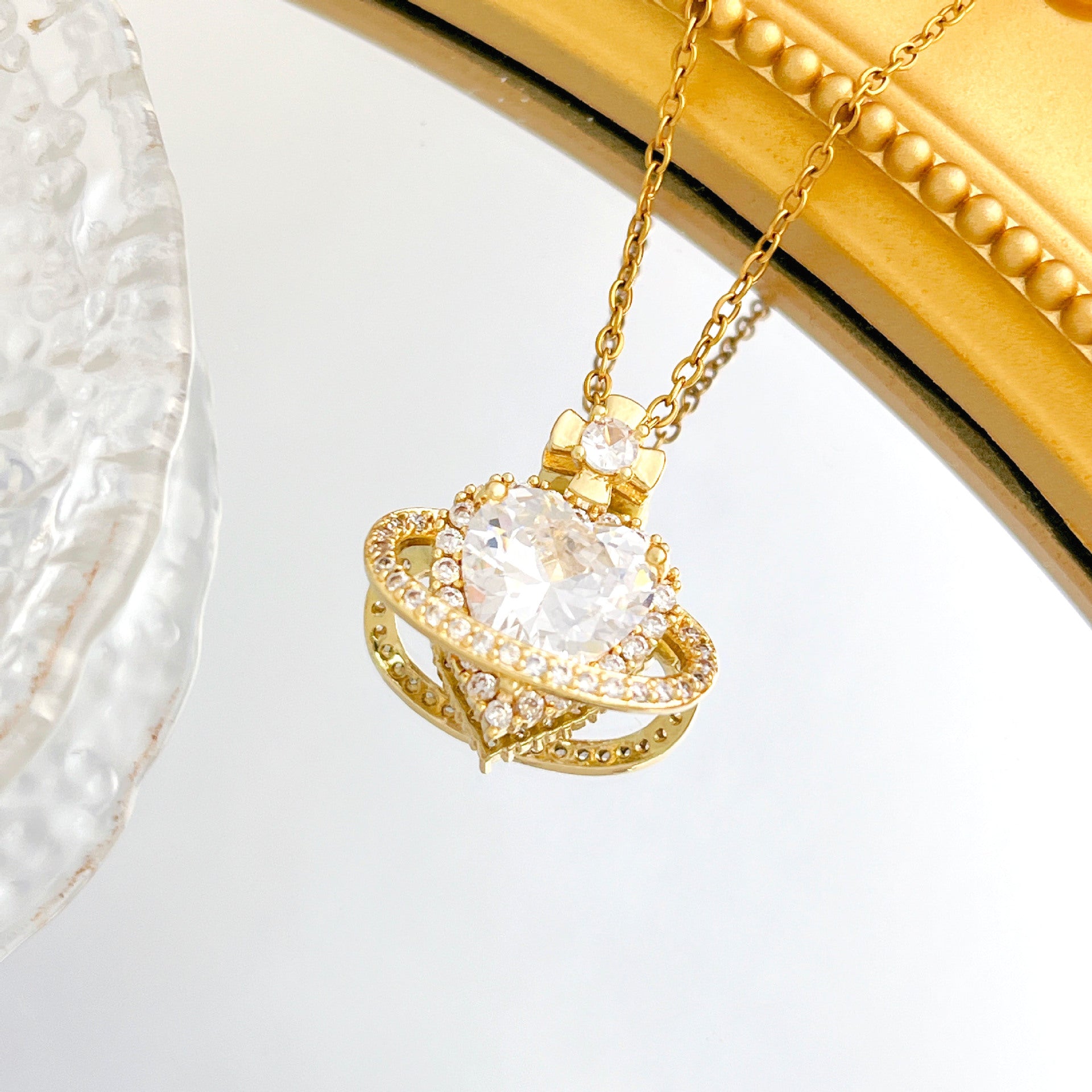 Wholesale Titanium Steel Heart Flower Necklace Gold Plated Sweet Style Boutique Jewelry