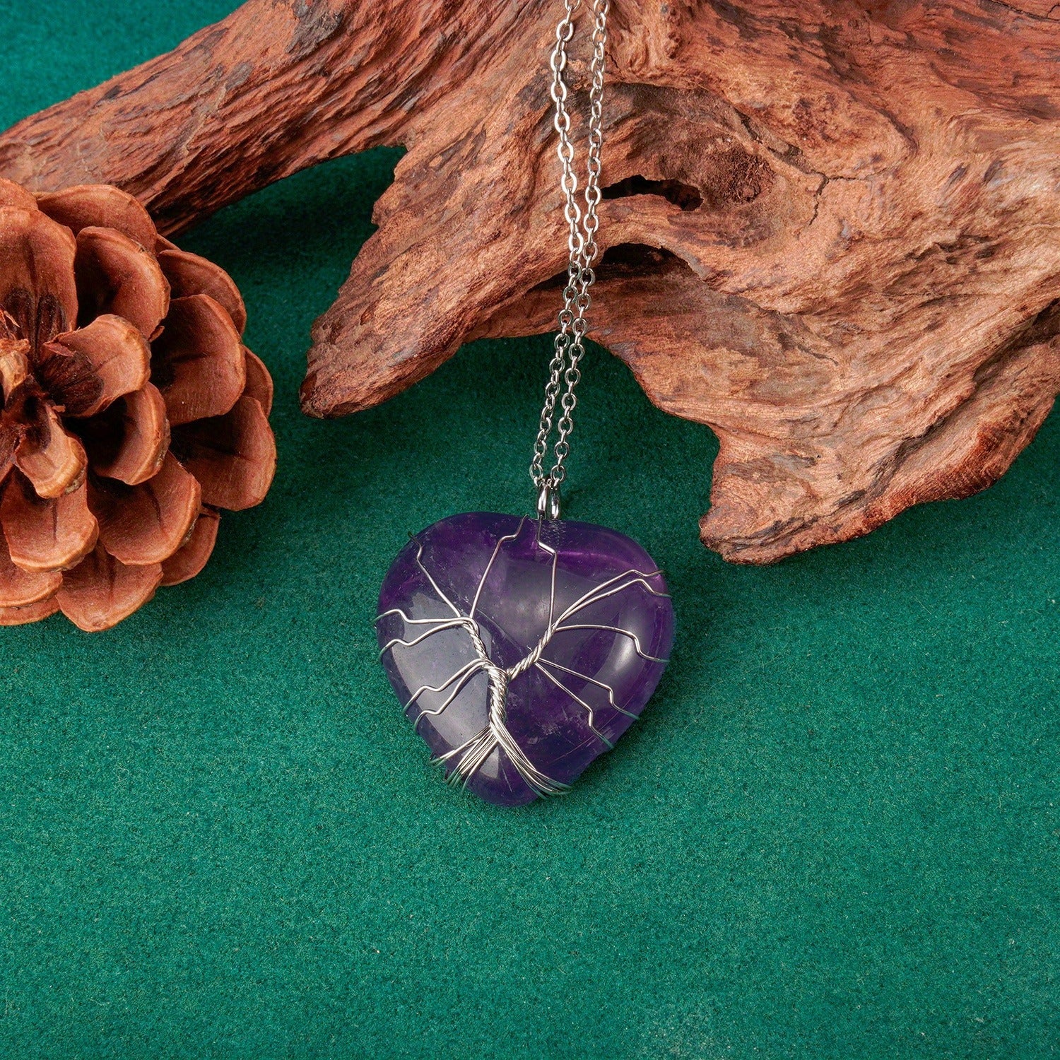 Wholesale Tree of Life Amethyst Heart Pendant Necklace Fashion Accessory Gift
