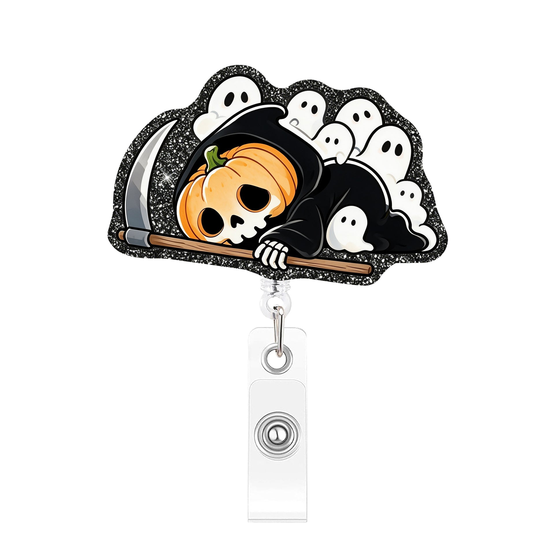 Wholesale  Glitter Acrylic Retractable ID Badge Holder Pumpkin Ghost Design Decorative Gift Accessory