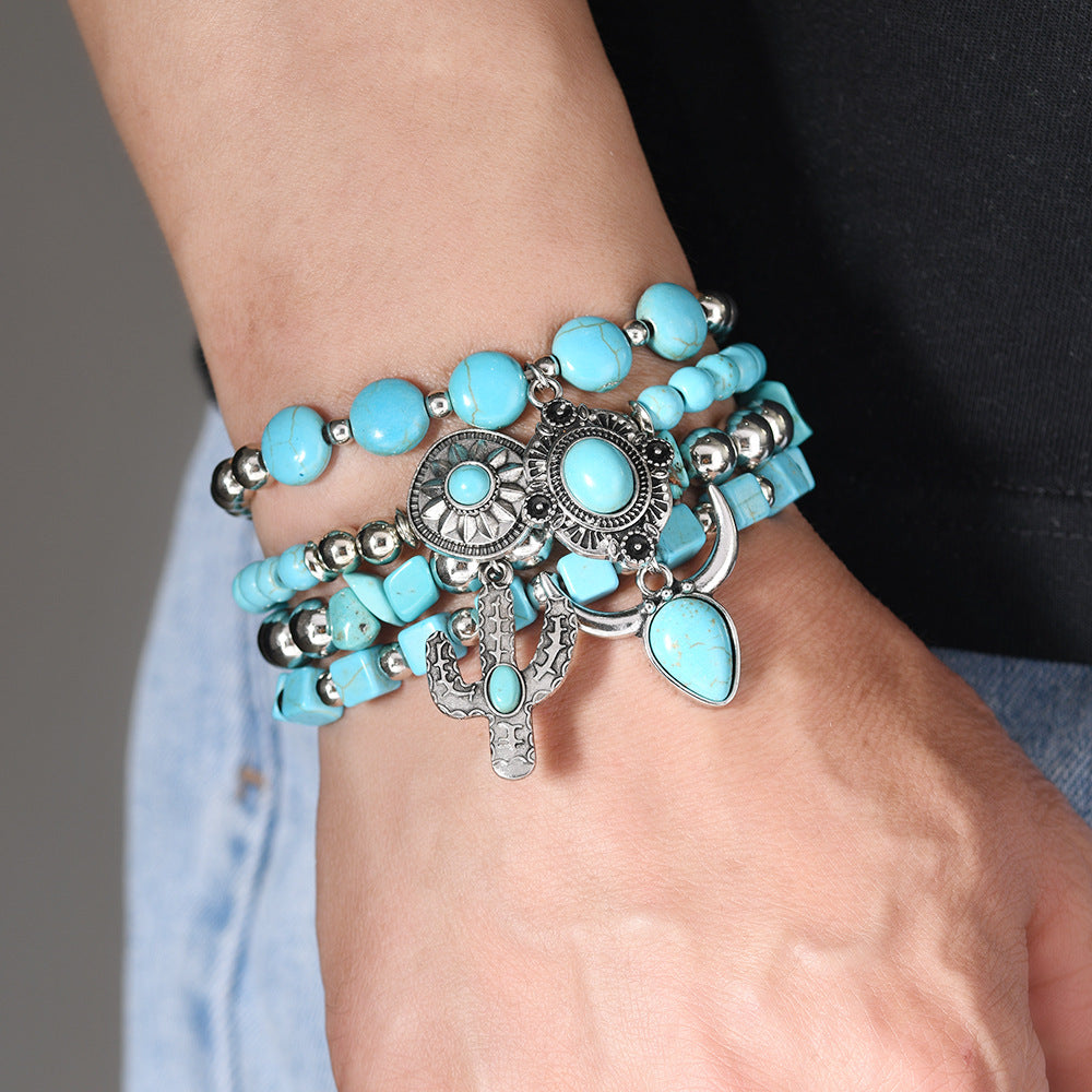 Wholesale Turquoise Western Cowboy Style Bracelet,  Handmade Fashion Jewelry for Women,  Everyday Wear Gift